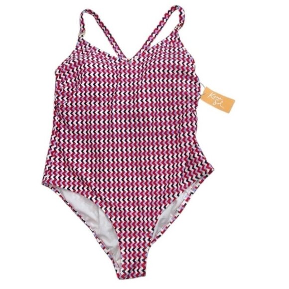 Kona Sol Other - Kona Sol One Piece Swimsuit Womens 18 Red Blue Zigzag Adjustable Back